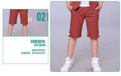 2022 Children Summer Formal Suit Boys Blazer+Shorts 2Pcs Photograph Set Kids Plaid Wedding Performance Dress Ceremony Costume