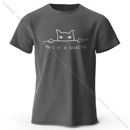 Minimalist Line Art Cat Print 100% Cotton T-Shirt, Soft & Breathable Round Neck Short Sleeve Tee, Unisex Simple & Stylish