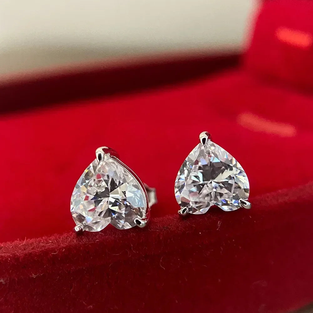 Heart Shape Moissanite Stud Earrings for Women Men 1/2/4carat  Certified Lab Diamond Ear Studs S925 Silver Plated 18k Gold