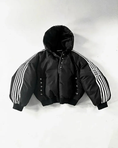 Unisex Harajuku street zip jacket, striped cotton-padded warm coat, goth hip hop style, S–XXL