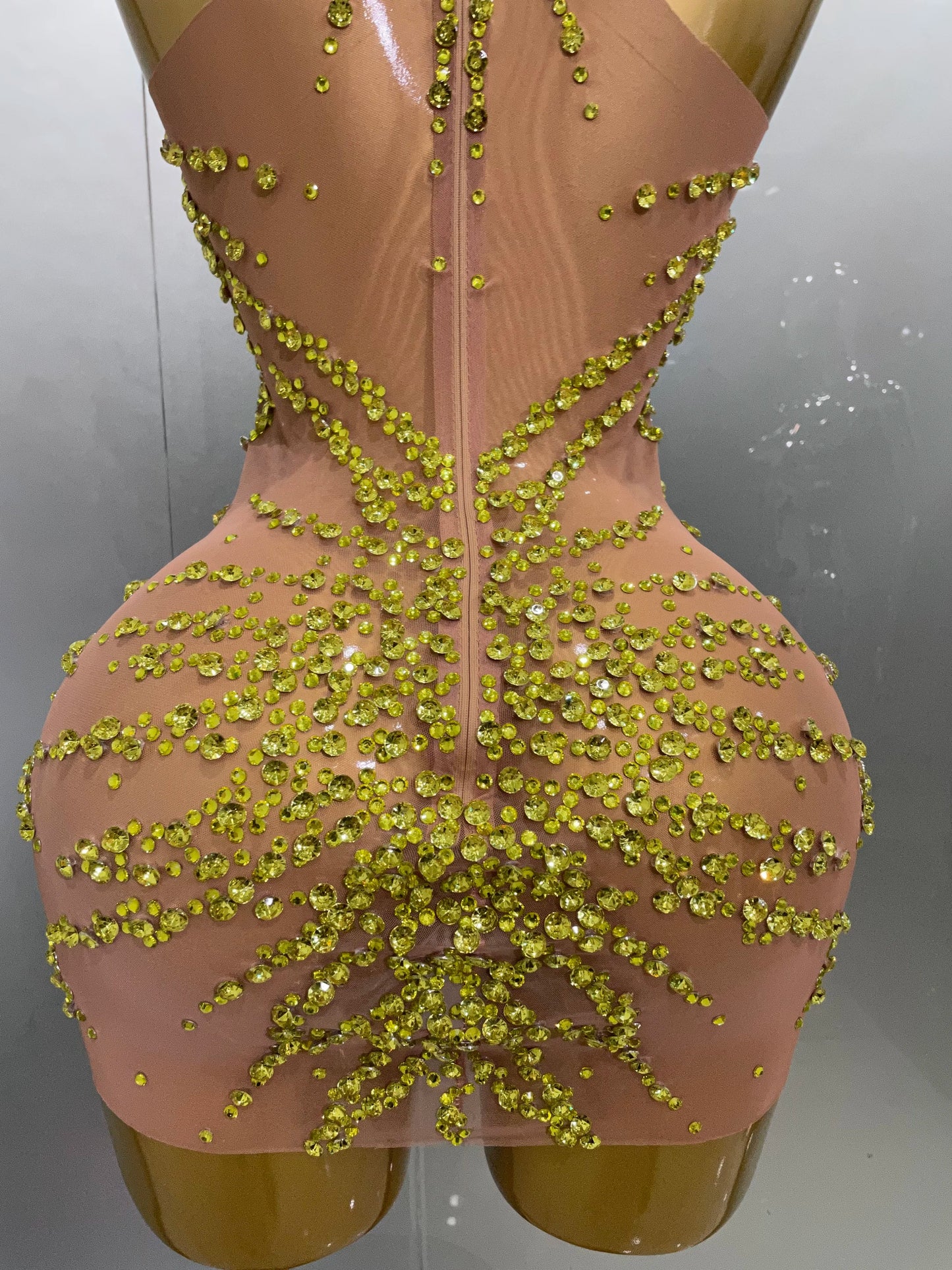 Rhinestones Sexy Mesh See Through Dress Party Evening Prom Celebrate Birthday Dress Singer Dancer Show Stage Wear