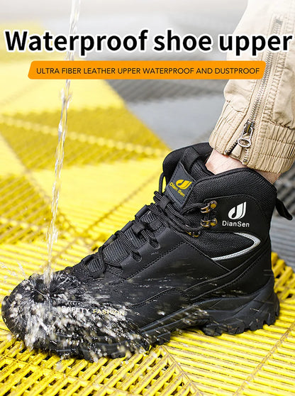 Men Work Boots Puncture-Proof Waterproof Work Shoes Steel Toe Safety Boots Industrial Indestructible Boots Side Leather Shoes