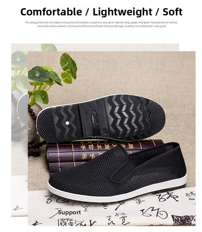 Men's Summer Soft Bottom Driving Shoes Breathable Mesh Slip-On Shoes Wear-Resistant Casual Old Beijing Style Rubber Sole