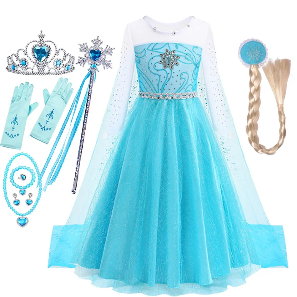 Girl Princess Dress Halloween 2026 Cosplay Party Costume Snow Queen Princess Clothes Children Outfit
