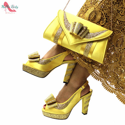 Fashion Pretty Peep Toe African Women Shoes Matching Bag Set in Silver Color Elegant Style Platform Sandals for Party