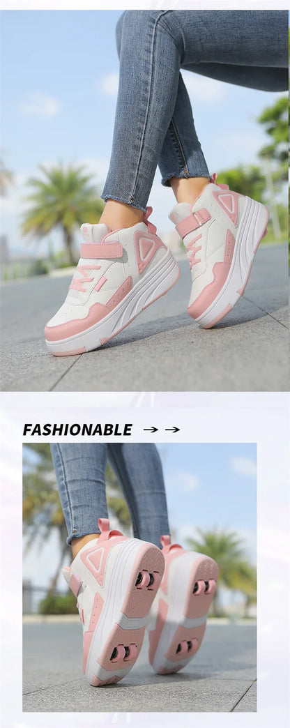 Kids Roller Skate Shoes Fashion Casual Sports Children 4-Wheels Sneakers for Boys and Girls Outdoor Running