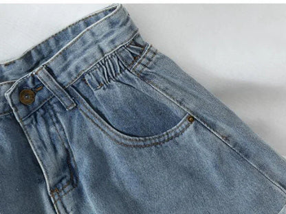Summer High Waist Denim Shorts Women Casual Loose Ladies Fashion Plus Size Elastic Waist Wide Leg Short Jeans Female