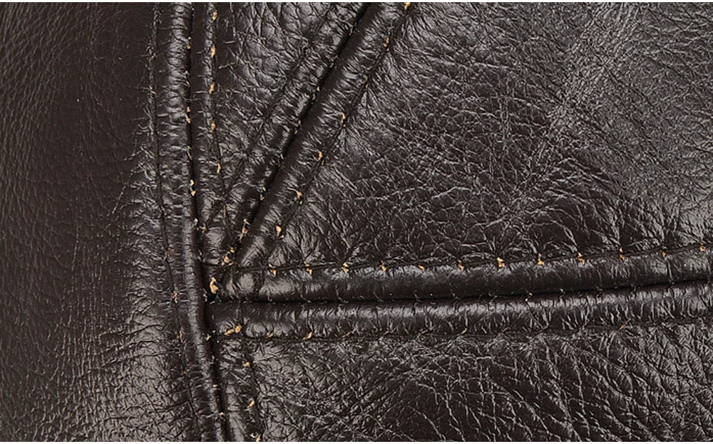 Casual Real Leather Earflap Cap Men's Real Cowhide Leather Caps Male Fall Winter Genuine Real Cow Leather Baseball Hats