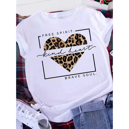 American Retro Letters Love White T-shirt Women Short Sleeve Round Neck Loose Large Size Casual Top Oversized