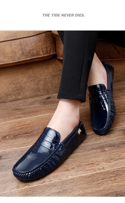 Patent Leather Beanie Shoes Men's New Spring and Summer Large Size Patent Leather Casual British Leather Shoes Women's Slip-On Lazy Casual Shoes Handmade Shoes