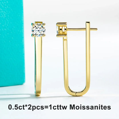 2ct D Color Moissanite Pin Necklace Yellow Gold Plated Moissanite Pin Earrings Wedding Jewelry Set Gifts For Women