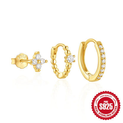 CANNER Set Double Layer Smooth Classic Hoop Earrings For Women 925 Sterling Silver Ins Flower Color Zircon Earrings Fine Jewelry