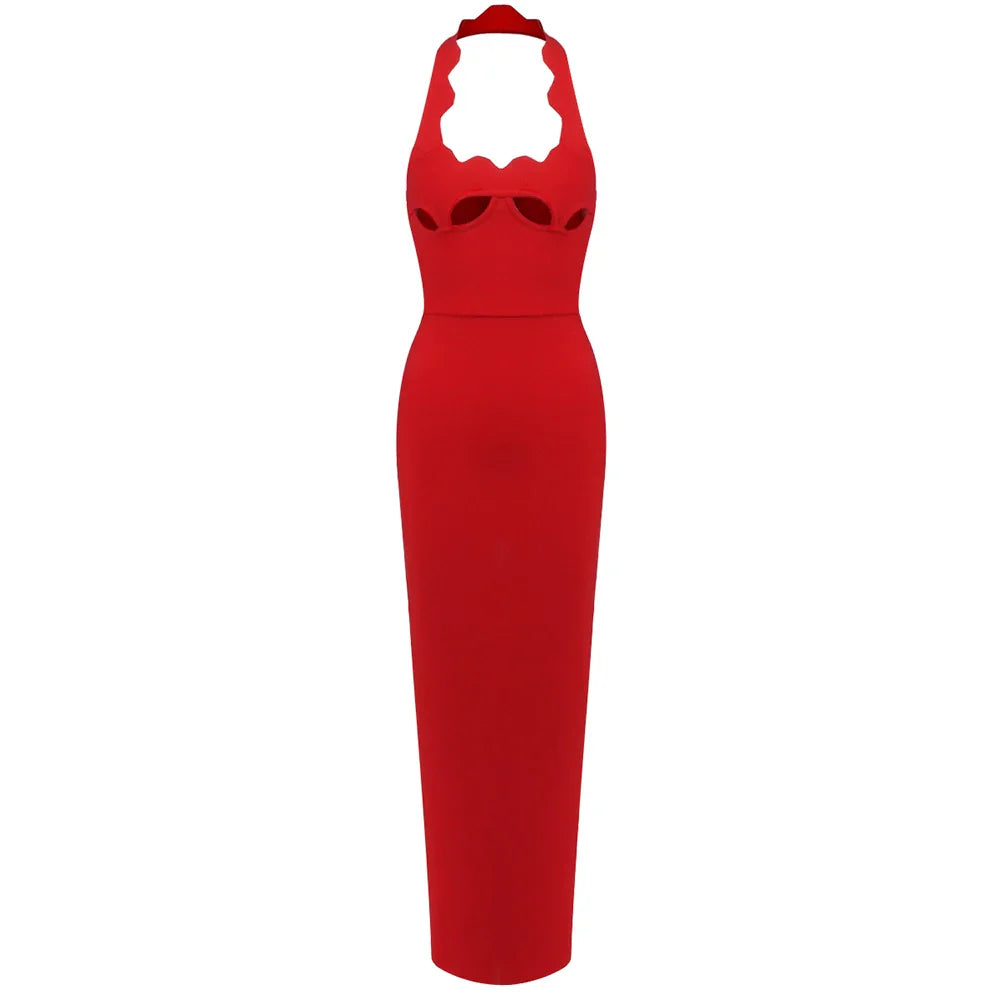 Black Halter Elegant Dress For Women 2025 New Summer Evening Party Celebrity Bodycon Long Dress Red Brown Prom Vestido