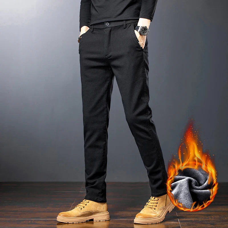 Winter Men Fleece Brand Jeans Fashion Soft Stretch Black Biker Masculino Denim Trousers Thick Velvet  Warm Pants Overalls