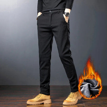 Winter Men Fleece Brand Jeans Fashion Soft Stretch Black Biker Masculino Denim Trousers Thick Velvet  Warm Pants Overalls