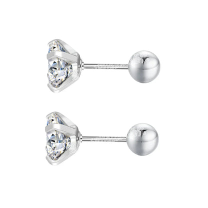 Stainless Steel 5 Style CZ Zircon Silver Color Earrings For Women Men Crystal Screw Titanium Alloy Ear Studs Round Beads Jewelry