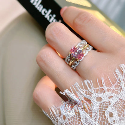 Afghan Dreamy Pink Tourmaline 925 Silver Ring Pigeon Egg Minimalist Ins Style Light Luxury Daily Fairy