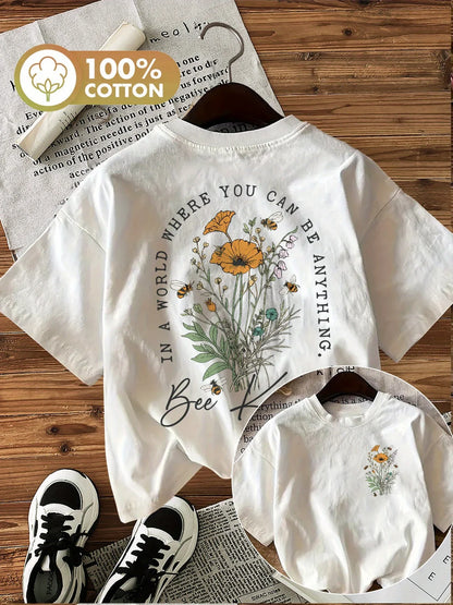 Summer Beautiful Flowers Prints T-Shirts Womens Cotton Oversized T Shirts Basic O-Neck Short Sleeve Tops Casual Woman Clothes