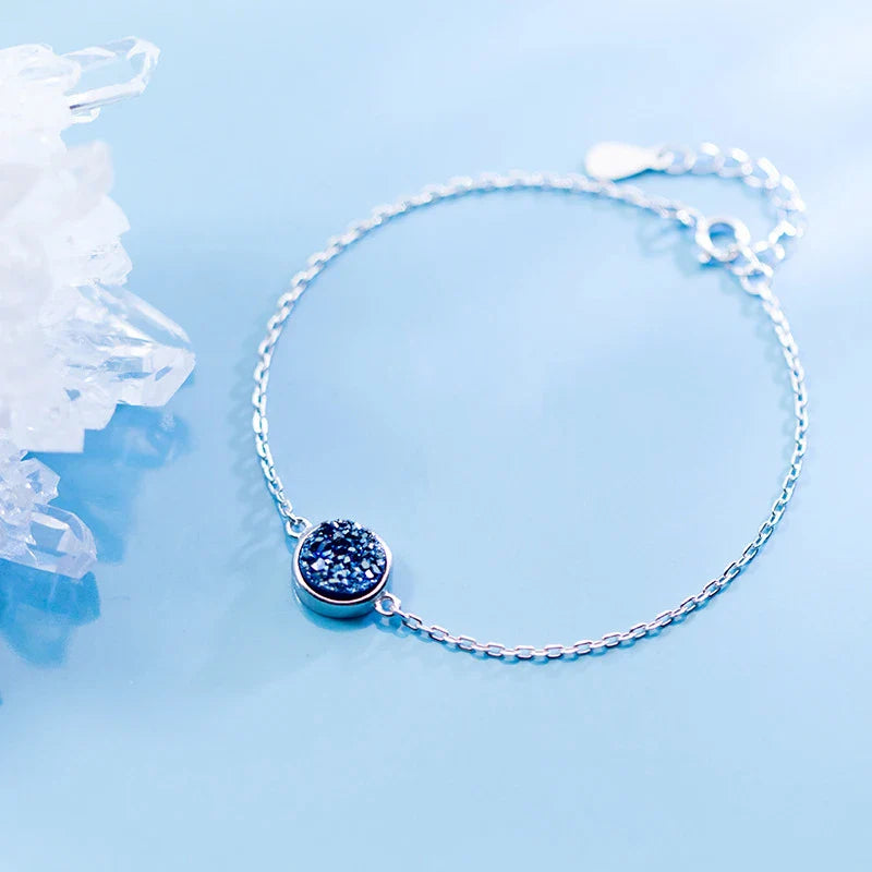 Multicolor Blue Crystal Sparkling Round Chain Bracelet Fashion Charm 925 Sterling Silver Bracelets For Women Jewelry Gift