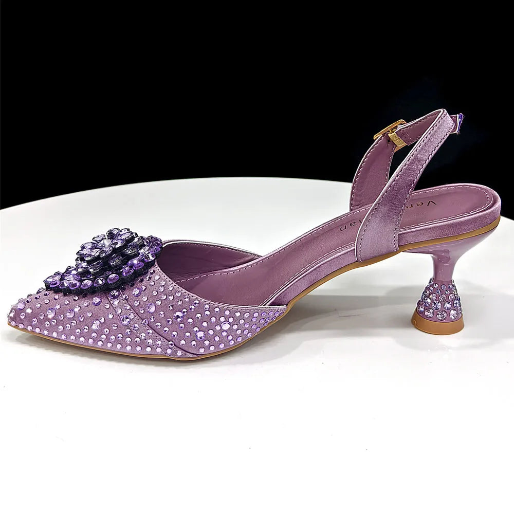 Elegant Italian Design Pink Butterfly Shoes and Bag Set for Women - Perfect for Parties and Weddings