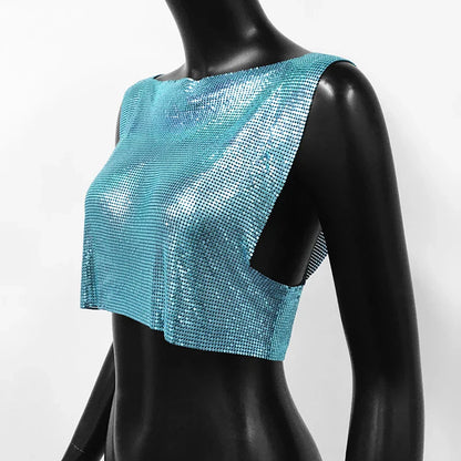 Sexy Metal Sequin Tank Top For Women y2k Summer Beach Backless Crop Top Rave Festival Club Outfits Camisole