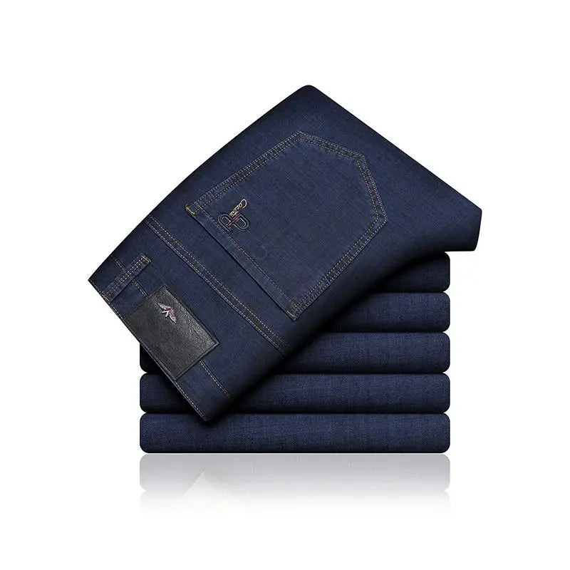 Men's Classic Straight Men's Jeans Fitted Comfortable Elastic Business Casual Denim Pants Korean Fashion  Autumn Casual Trousers