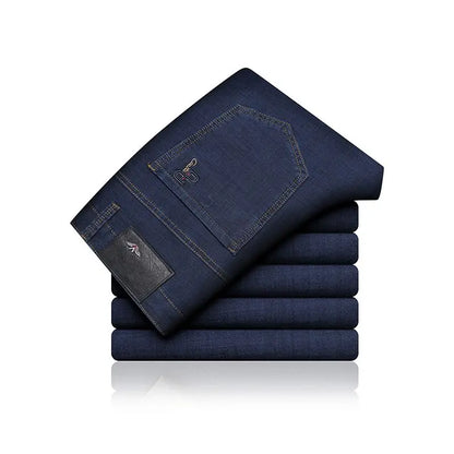 Men's Classic Straight Men's Jeans Fitted Comfortable Elastic Business Casual Denim Pants Korean Fashion  Autumn Casual Trousers