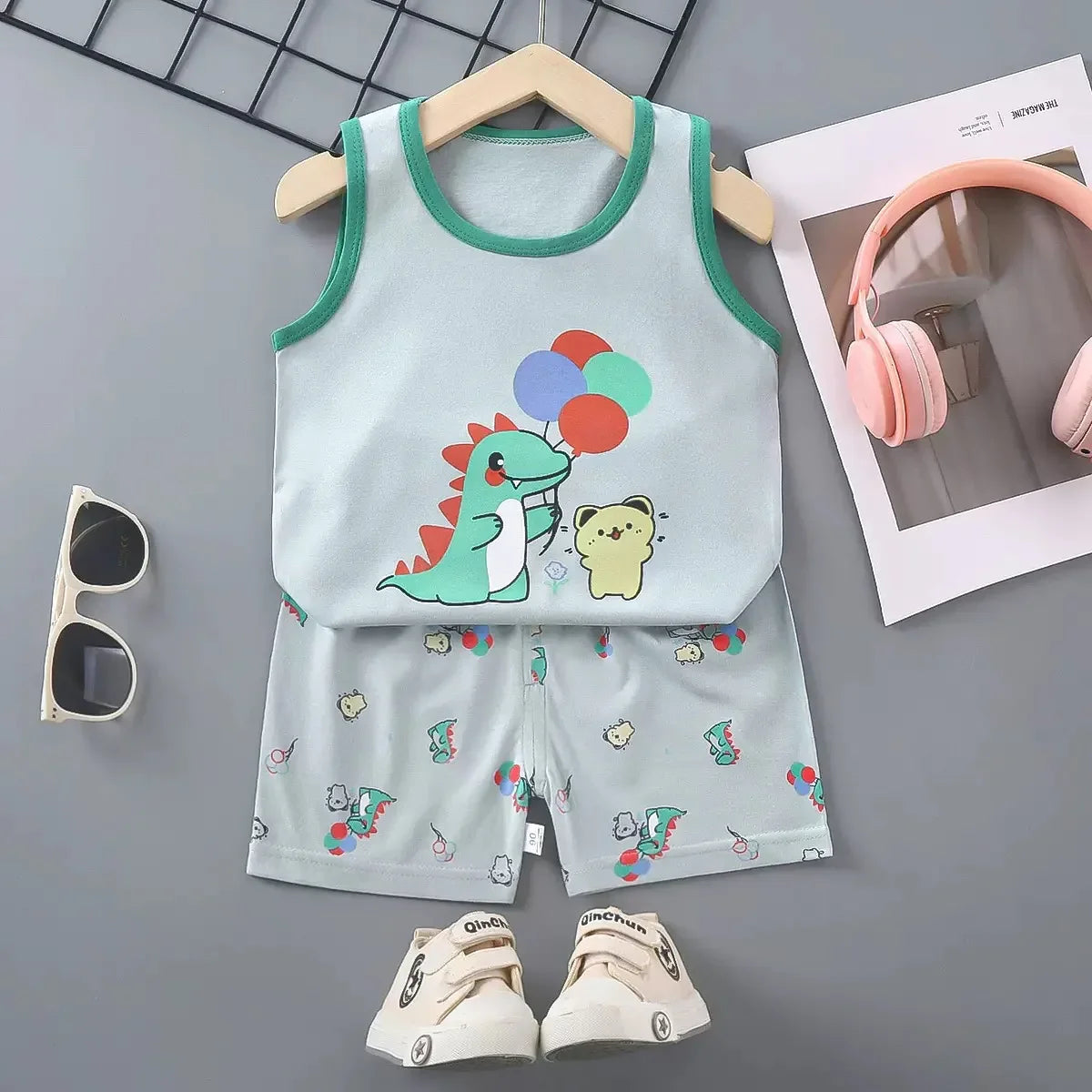 1 Set Summer Cotton Children Sets Kids Clothes Boys Girls Vest Suit Children's Clothing Baby T-Shirts Shorts Tank Top Sleeveless