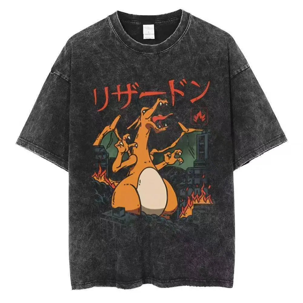 2026 Anime Washed Vintage Summer Gengar Short Sleeve Tee Graphic T-Shirt Man Women Cosplay Casual Tops Y2k Streetwear