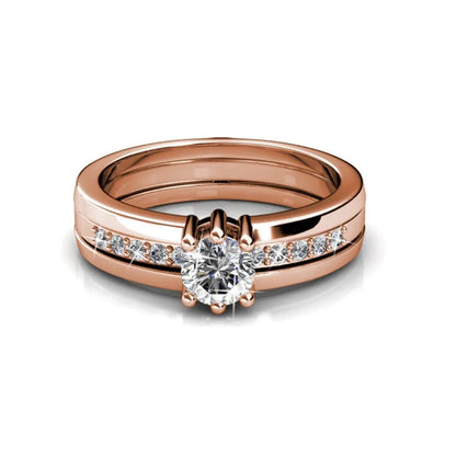 2 in 1 Wedding Ring with Swarovski Crystals Luxury Rose Gold Color Double Row for Women Romantic Engageme Party Jewelry