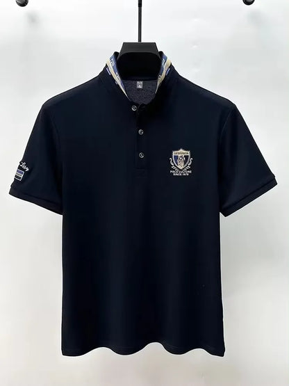 High end luxury silk cotton short sleeve POLO shirt men's summer fashion brand embroidered T-shirt cool wrinkle resistant top