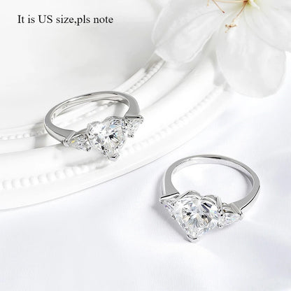1CT 2CT 3CT 4CT Heart Cut Moissanite Ring for Women 3 Stones Lab Diamond Wedding Band 925 Sterling Silver Jewelry