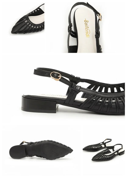 Elegant Pointed Toe Slingback Sandals for Women Summer - Pleated Mesh Low Block Heel Pumps - Adjustable Buckle Strap Dress Shoes