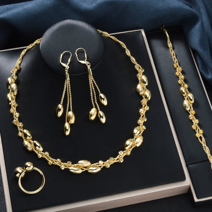 Pearl Pendant 4pcs Jewelry Set Colorful Beads Necklace Bracelet Earrings Ring Bridal Wedding Set Luxury Jewelry Accessories