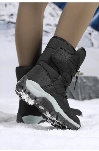 New Warm Men Plush Snow Boots High Top Winter Men's Boots Waterproof Winter Motorcycle Boots Outdoor Anti-Slip Men Hiking Boots