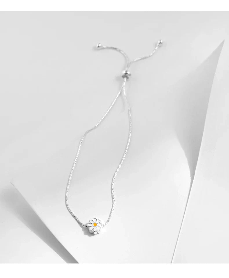 925 Sterling Silver Exquisite Enamel Daisy Flowers Bracelet Trendy Adjustable Snake Chain For Women Valentine’s Day Gifts