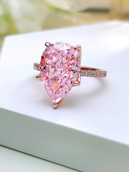 Fashionable, niche, high-end,versatile 925 sterling silver droplet pink diamond ring inlaid with high carbon diamond temperament