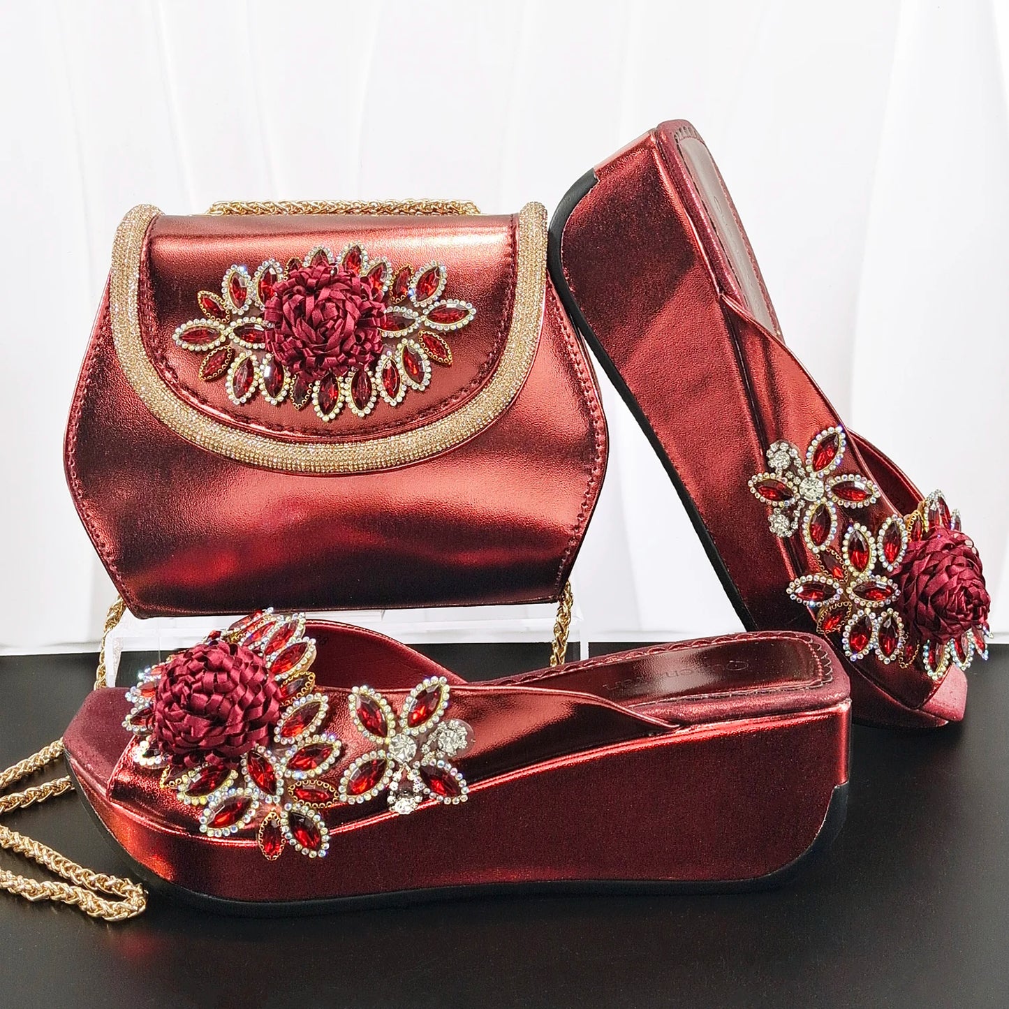 2026 Newest INS Style Wine Color Elegant Women Heels Nigeria Popular Designer African Ladies Shoes And Bag Set for Wedding