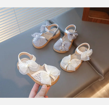 2025 Mesh Peep-toe Princess Shoes Girls Sandals with Tulle Butterfly-knot Summer Evening Wedding Party Bridesmaid Sandals I05292