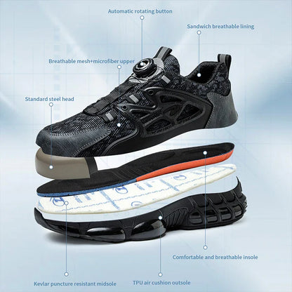 Rotating Button Safety Shoes Men Work Shoes Steel Toe Cap Working Boots Sneakers Man Anti Puncture Dangerous Work Shoes