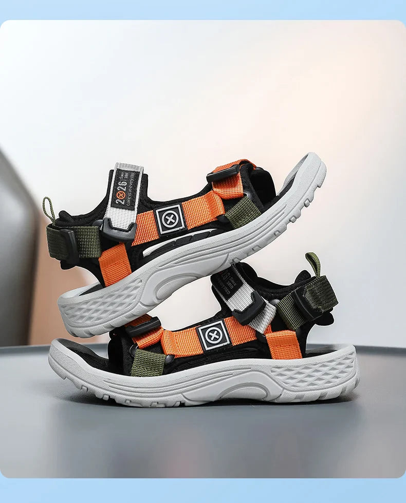 New Summer Kids Sport Sandals, Children Casual Breathable Barefoot Shoes, Non-Slip Lightweight Water Beach Sandals for Boys