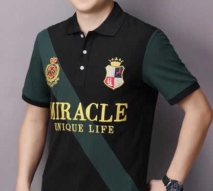 Men's polo shirt MIRACLE embroidery stitching color contrast classic fashion original design polo collar pure cotton breathable