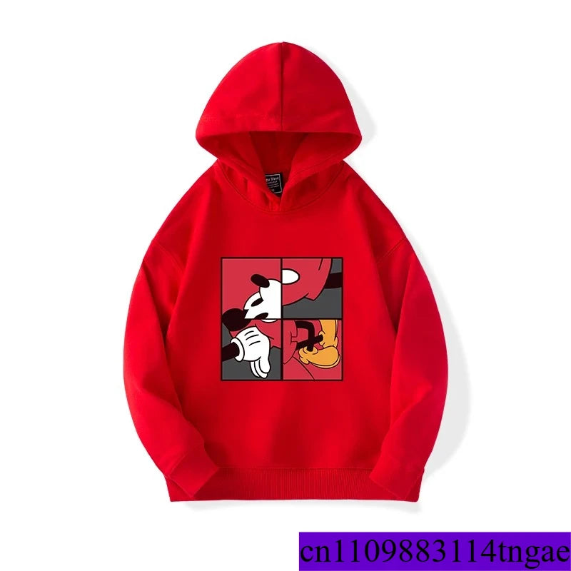 Cartoon Cute Mickey Print Boys Girls Casual Fleece Hoodie Autumn and Winter Outdoor Fashion Warm Kids Pullover Top