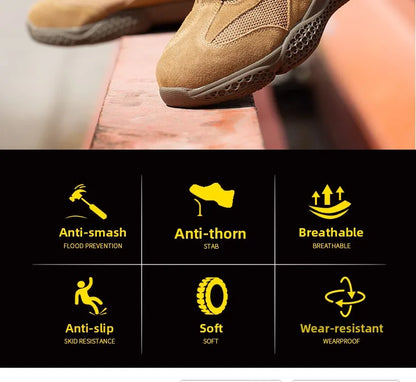 Men's Labor Protection Shoes Steel Toe Caps Lightweight Anti Slip Safety Work Shoes Anti Piercing Smashing Functions
