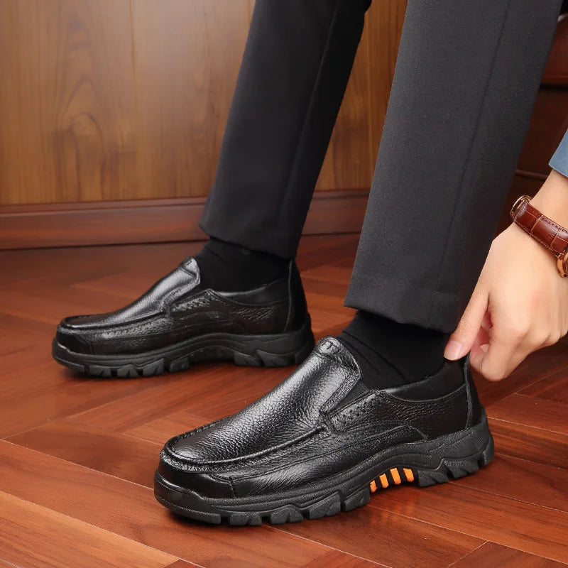 Genuine Leather Shoes Men Loafers Soft Cowhide Mens Casual Shoes Brand Male Footwear Black Brown Slip-on Thick Sole
