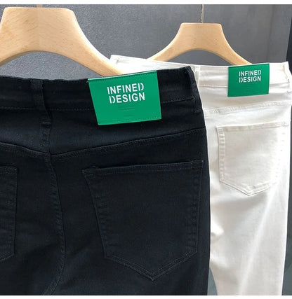 2023 Spring and Autumn New Classic Fashion Solid Color Elastic Casual Jeans Men's Comfortable High-Quality Small Foot Pants 36