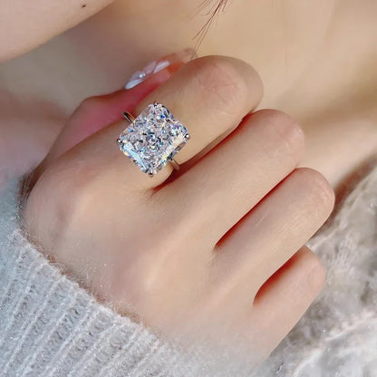 Ring 925 Silver Sparkling 12ct Redion Crushed Ice Cutting Cultivate High Carbon Diamond Simple Style European and American