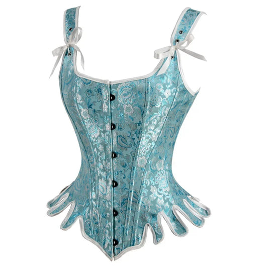 Women Vintage Corset with Shoulder Straps Black Blue Jacquard Overbust Bustier Vest Medieval Steampunk Corset Top