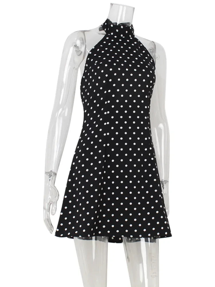 Dot Prints Halter Backless Sleeveless Elegant Party Outfits Women Dresses Summer Sheath Fashion Female Bodycon Trendy