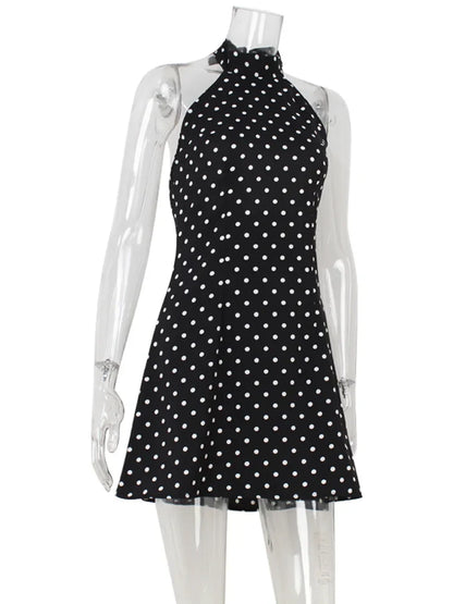 Dot Prints Halter Backless Sleeveless Elegant Party Outfits Women Dresses Summer Sheath Fashion Female Bodycon Trendy